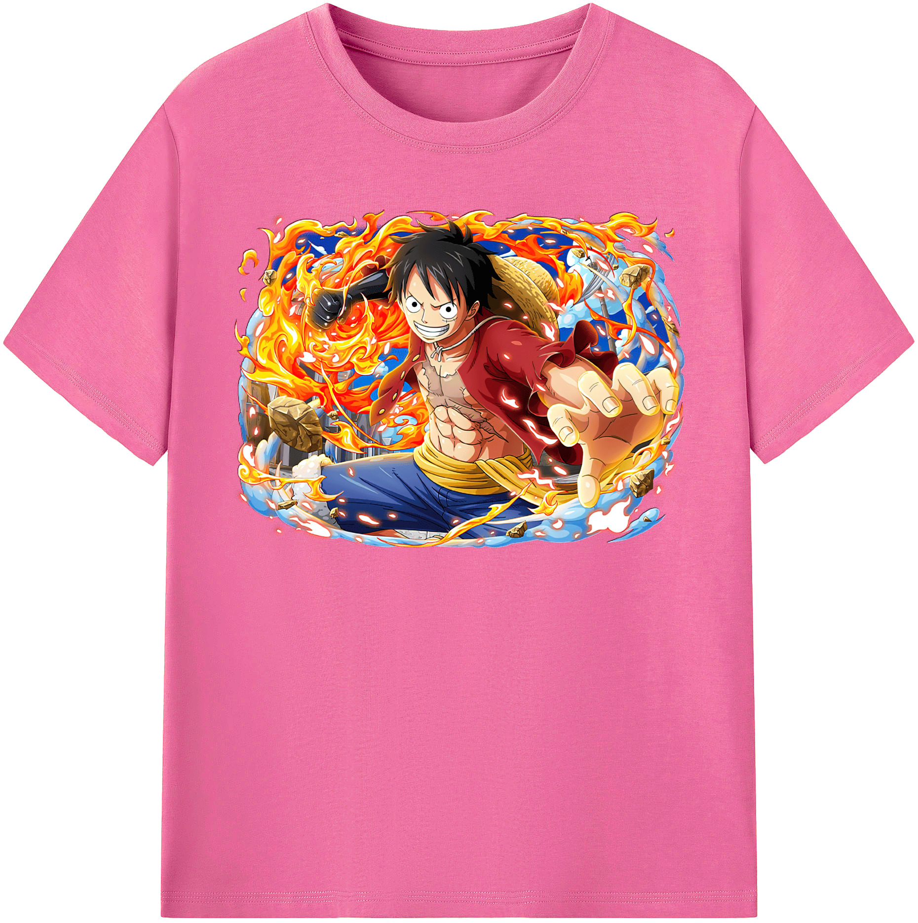 ワンピース モンキー・D・ルフィ ONE PIECE Monkey D. Luffy レディースカジュアルプリントTシャツ（綿100％）